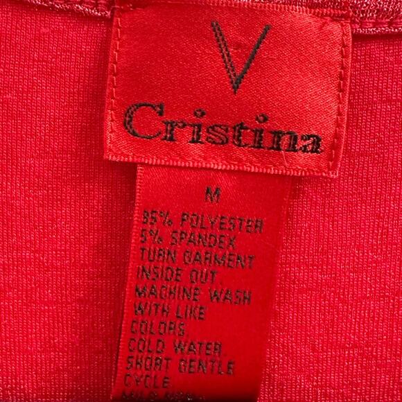 Vintage Y2K V Cristina Bright Pink Textured Stretch Knit Peplum Top M - Picture 5 of 6